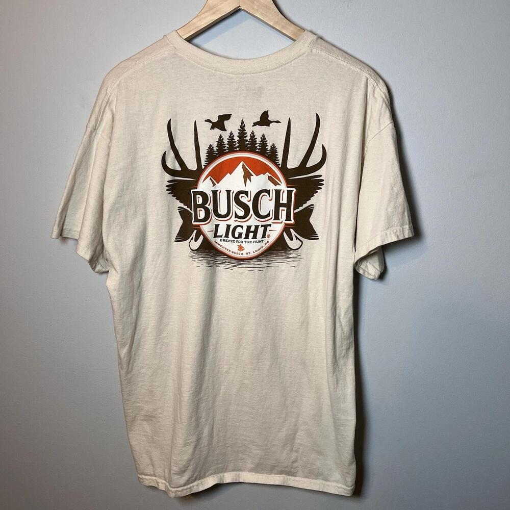 Busch Light Beer Hunting Trophy T Shirt Mens Xl Beige Logo Deer Buck Outdoors